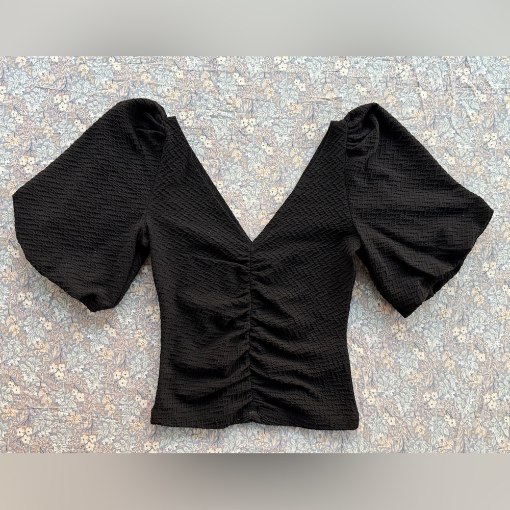 Free People Black Textured Blouse
